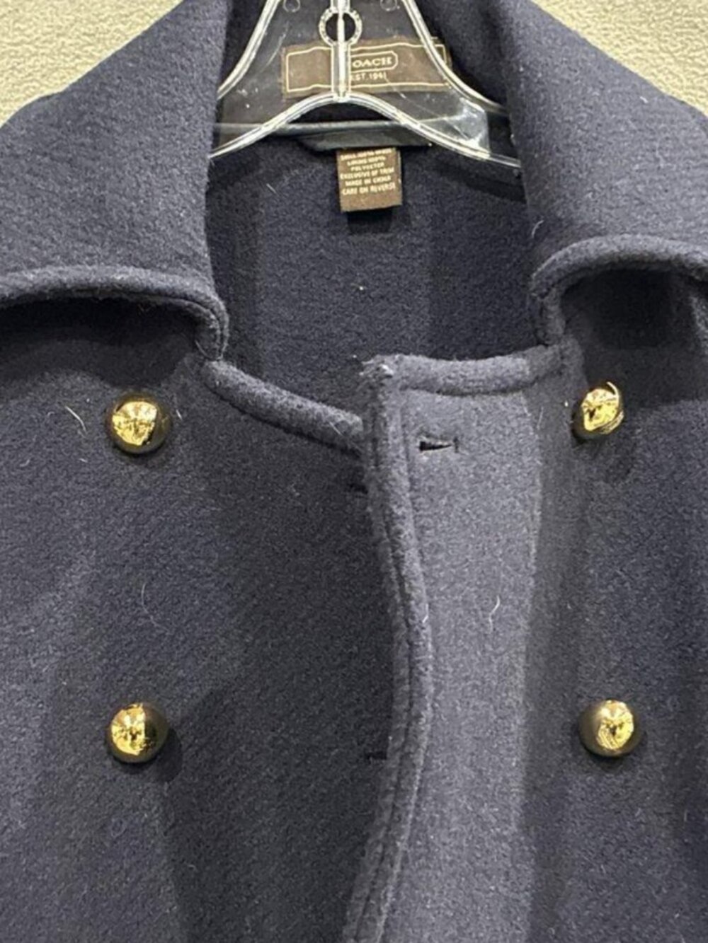 Coach New York Navy Blue Wool Double Breasted Peacoat Gold Buttons - 8 - Picture 2 of 7